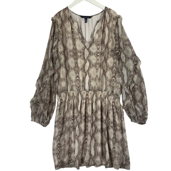 Long Sleeve Ruffle Dress snake print ruffle size xl White house black market - Picture 3 of 16